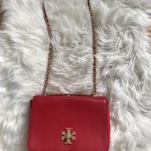 TORY BURCH Red leather chain crossbody bag